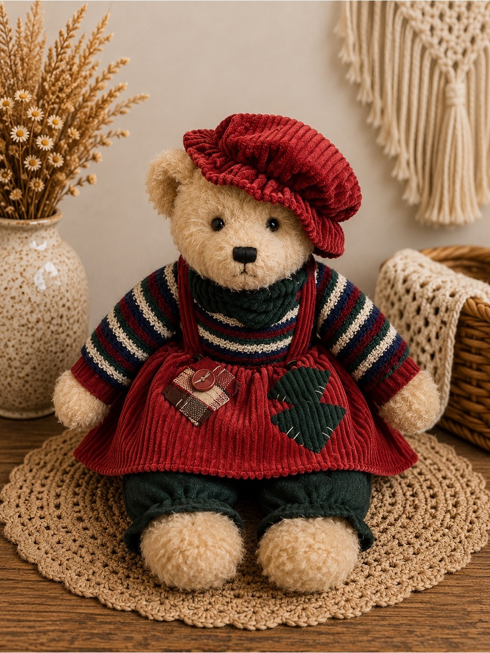 Vtg Corduroy Teddy‎ Bear Holiday Plush 19” Christmas Holiday Collectible Decor